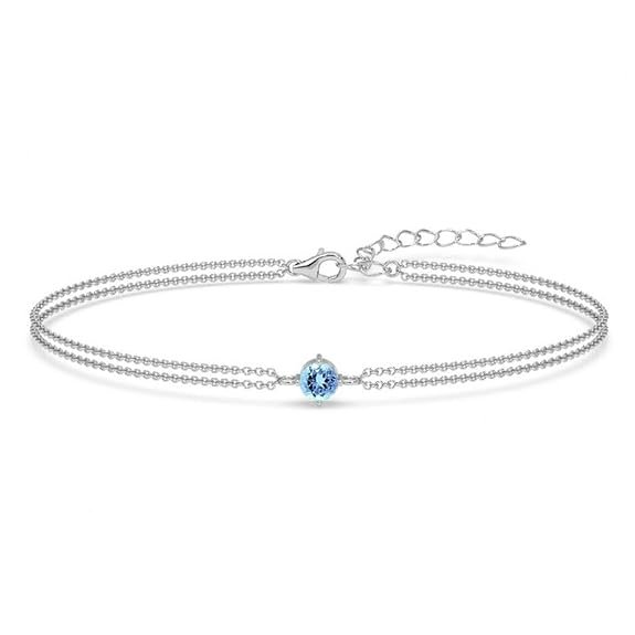 Clara 925 Silver Sky Blue Solitaire Double Chain Bracelet