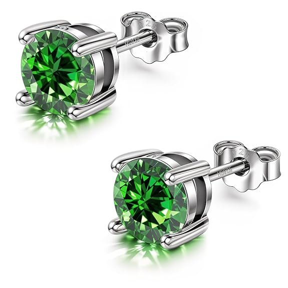 HIGHSPARK 925 Silver Birthstone Solitaire Earrings for Women
