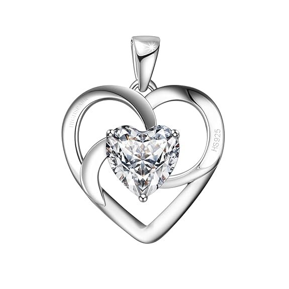 HighSpark 925 Silver Solitaire Heart Pendant 92.5 Sterling Silver & Diamond-Like Brilliance Sparkling Zirconia