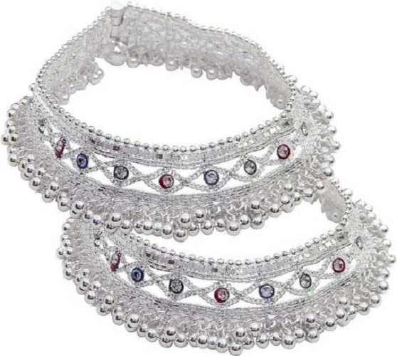 Indian Traditional White Metal Anklets Payal Pair