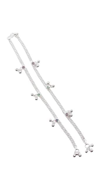 Payal Silver Anklet with Ghungroo and Meenakari Charms