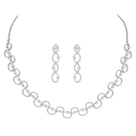 Peora Rose Gold Plated Cubic Zirconia Studded Necklace Drop Earrings Jewellery Set Gift for Women Girls