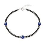 RR 925 Sterling Silver Black Beaded Payals 2