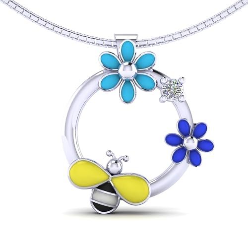 Rihi by PC Chandra 925 Sterling Silver Floral Bee Chain Pendant