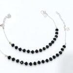 RR 925 Sterling Silver Black Beaded Payals 1