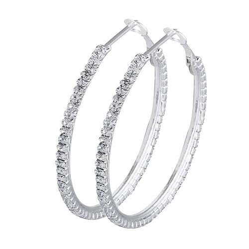 Shining Jewel - By Shivansh Austrian Crystal and CZ Silver Plated Oversized and Large Hoop Earrings
